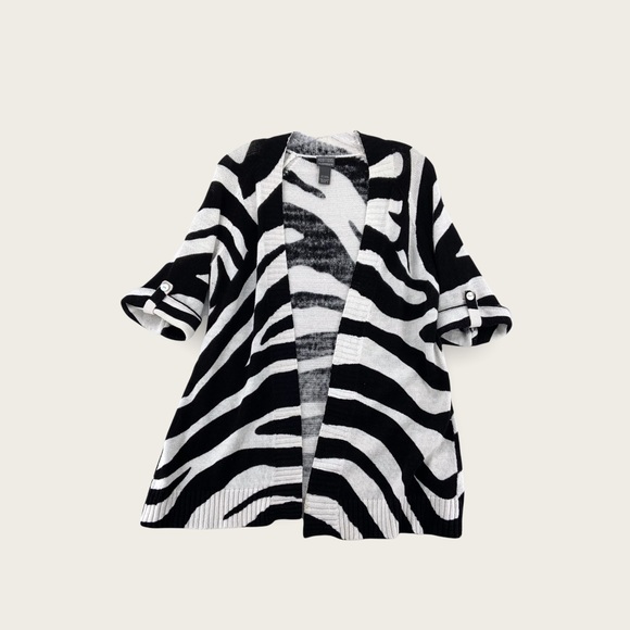 Additions by CHICOS Open Front Linen Cardigan Short Rolled Sleeves Womens Size 1 - Picture 1 of 15